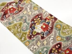 作家物　縮緬地辻が花・抽象千鳥模様名古屋帯